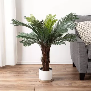 Pure Garden Artificial Cycas Palm Tree-3-fot Potted Fau...