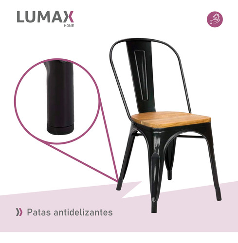 Silla Tolix Negra Con Madera Hogar Pub Muebles Metinca