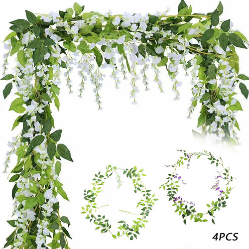 4pzs Guirnalda Wisteria Flores Artificial Decoración Boda