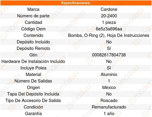 Bomba-direccion Mercury Milan V6 3.0l 2007 Al 2008 Cardone (Reacondicionado)