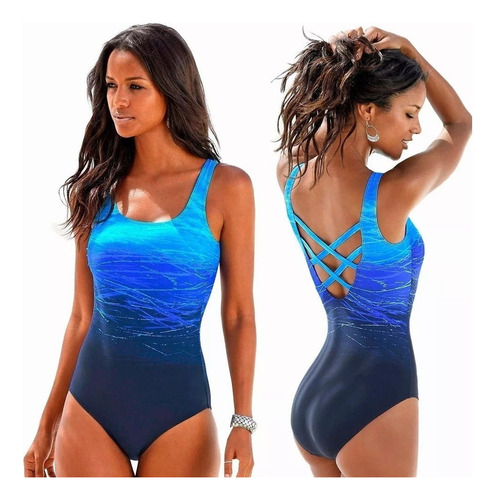 A Traje De Baño De Playa For Mujer Con Estampado Degradado