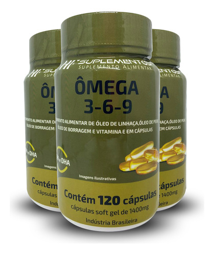 3x Omega 3 6 9 Peixe Linhaça Borragem 120caps Hf Suplements