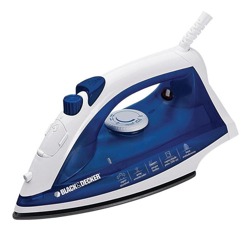 Ferro de passar a vapor Black+Decker AJ2000 cor azul com base antiaderente 127V