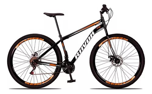 Mountain bike Ravok 2023 Aro 29 Mountainbike Aço 2023 21v freios de disco mecânico câmbios Câmbio Dianteiro (imp.) 3v y Câmbio Traseiro (imp.) 7v cor preto/laranja