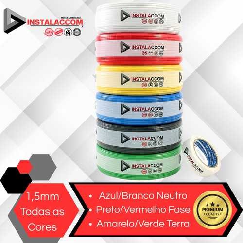 Fio Elétrico 1,5mm Cabo Flexível 1 5mm Rolo 100m Metros 750v Cobertura Preto
