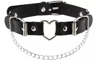 Collar Choker Gargantilla Corazón Cadenas Piel Gotico Lolita