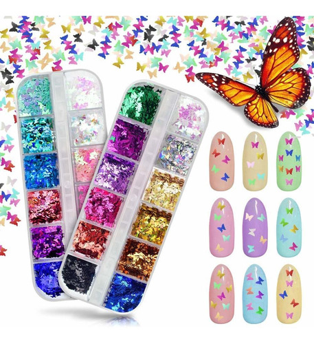 Arte Lentejuelas De Uñas Y Cara Con Brillo Mariposa 24 Color