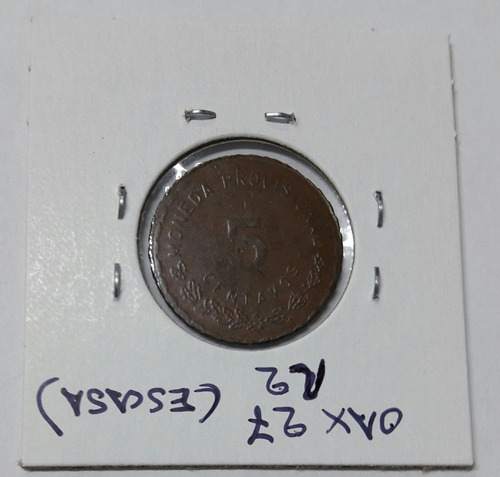 Moneda Colección, Revolución Mexicana.5cent. Oaxaca.1915. (Usado)