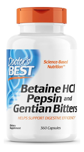 Betaína Hcl Pepsina Doctor's Best 360 Cápsulas