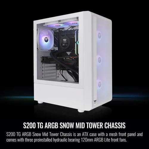 Gabinete Thermaltake S200 Tg Argb Snow Atx Mid Tower Blanco