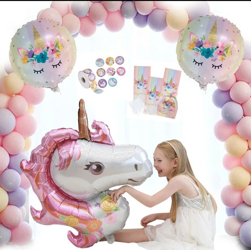 Imagen 1 de 6 de Kit De 32 Incluye 1 Unicornio Gigante ,bolsitas Y Pegatinas