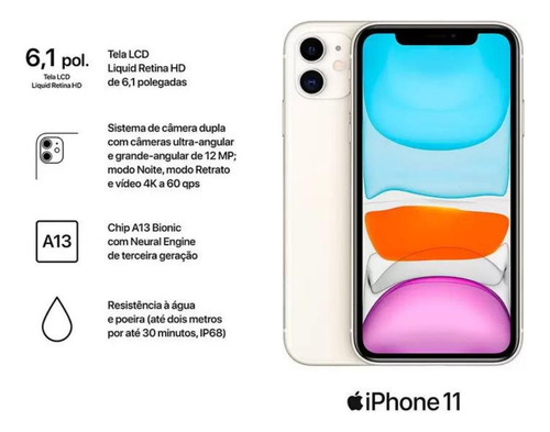 Iphone 11 128gb Dual Sim + Carregador Turbo E Fone Apple Branco (Recondicionado)