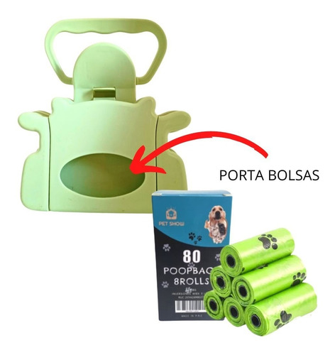 Recogedor De Heces Para Mascotas + 80u Bolsas Biodegradables