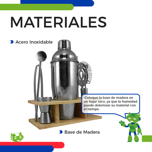 Slim Company Kit De Coctelería 8 Piezas Profesional 750 Ml Para Bartender De Acero Inoxidable Para Barman Con Shaker Color Plateado