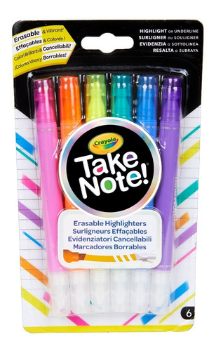Crayola Take Note 6 Resaltadores De Texto Lavables