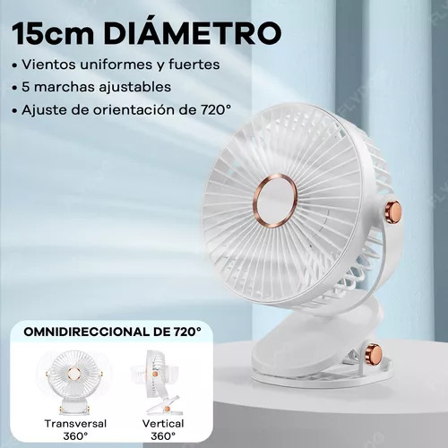 Mini Ventilador Portatil Giratorio Con Luz Led Recargable