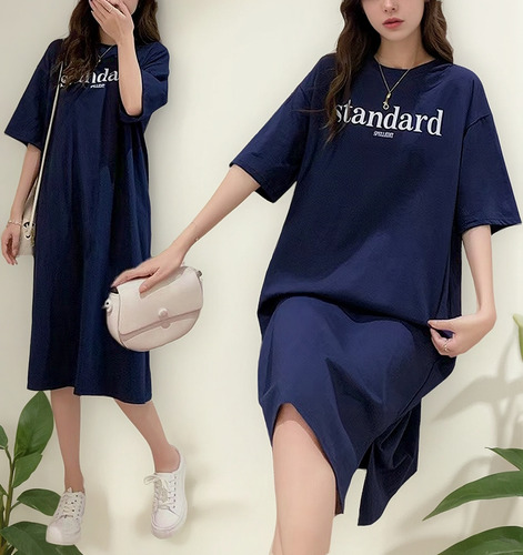Vestido De Playera Midi Casual De Verano Coreano De Talla Gr