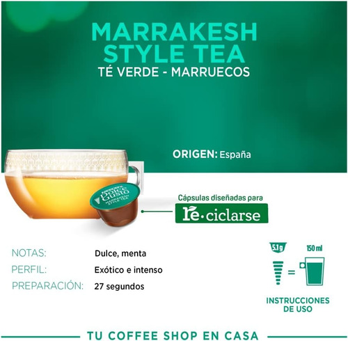 Cápsulas Té Verde Nescafé Dolce Gusto Marrakesh Style 16 Cap