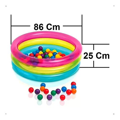 Piscina infantil inflable de colores de 63 litros, 50 bolas