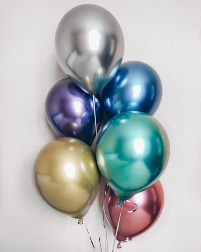 Globos Latex Chromado Cromado X12 Inflado Con Helio