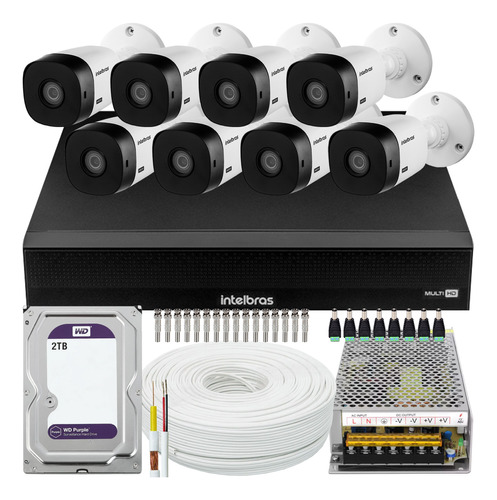 Kit Cftv 8 Cameras Full Hd Dvr Intelbras 1016c 2tb Wd Purple