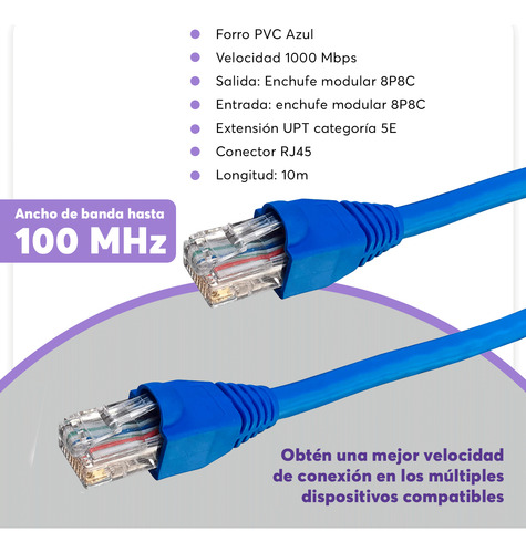Cable Red 10 Metros Categoría Cat5e Utp Ethernet Azul Adir