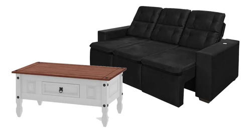 Sofa Sillon Retractil 3 Cuerpos + Ratona De Madera - Living 