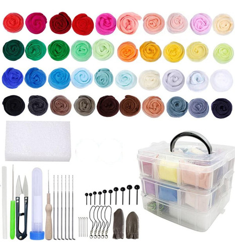 A Kit Fieltro De Aguja 40 Colores Herramientas Fieltro De