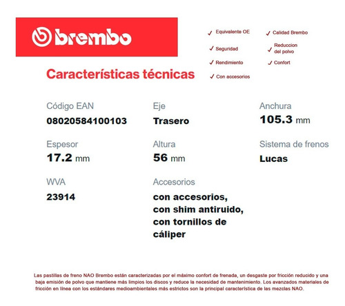 Balatas Traseras Bora 05-10/audi A3 04-13 Brembo Ceramica