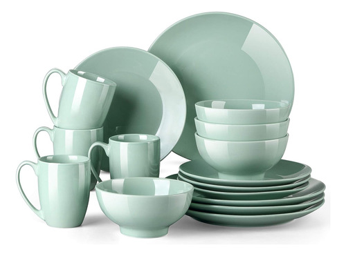 Set De Vajilla Platos Verde Claro Cerámica 16 Pzs Lovecasa