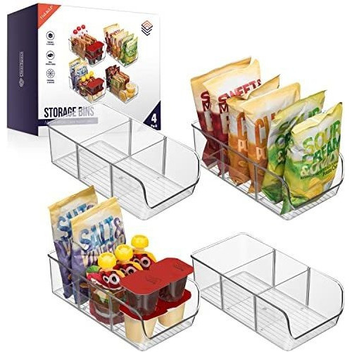 Plastic Pantry Organization And Storage Bins With Divid...