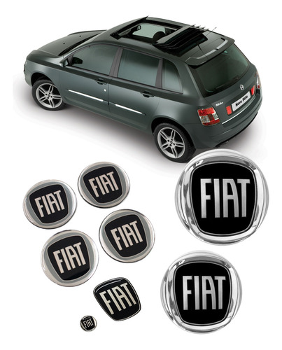 Kit 8 Emblemas Fiat Preto Stilo Sporting Dualogic 2008/2011