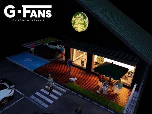 Diorama Starbucks Cafetería Escala 1/64 Luz Led Hot Wheels