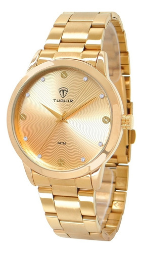 Relógio De Pulso Tuguir Com Corria De Aço Inoxidável Cor Dourado