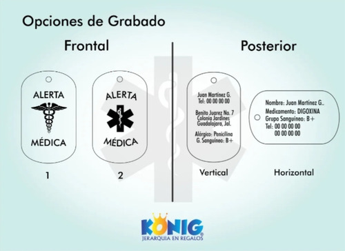 Imagen 4 de 4 de Placa Militar Negra Alerta Medica Con Láser Personalizada