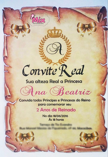 Imagem 3 de 3 de 50 Convites Pergaminho De Princesa/príncipe Festa Real