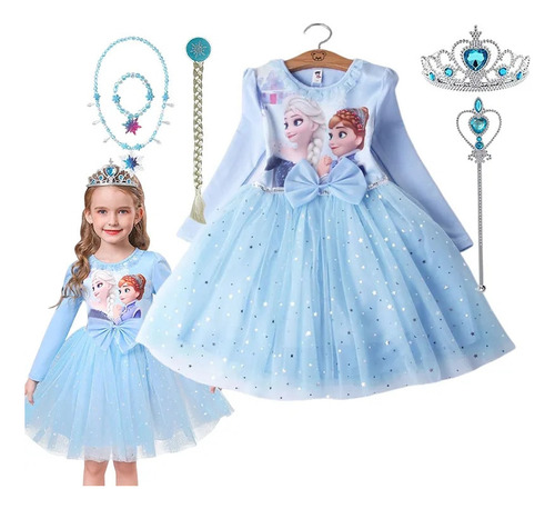 Vestido Casual De Princesa De Dibujos Animados De Elsa Anna