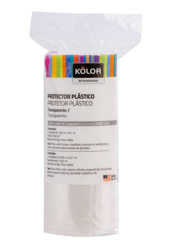 Protector De Plástico 3.05 X 6.1m Transparente Marca Kolor