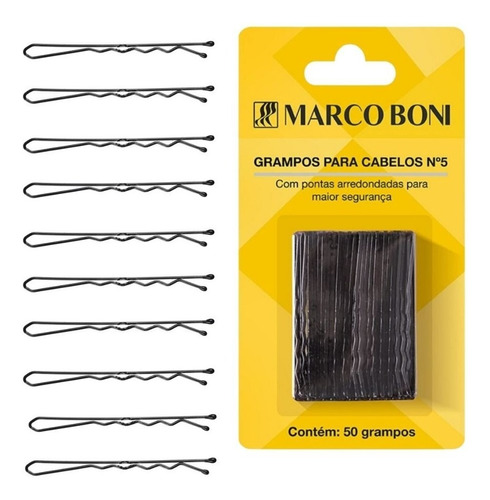 Grampo Para Cabelo Com 50 Unidades Nr 5 Preto Marco Boni