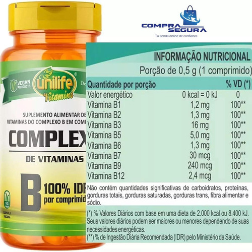 Complejo B Vitaminas B1 B2 B3 B5 B6 B7 B9 B12