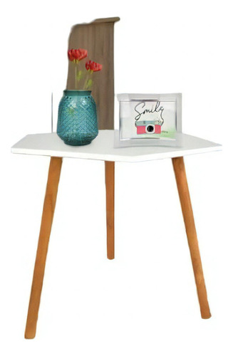 Mesa Inkanto Hexagonal Blanca Tapa Blanco Patas Pino