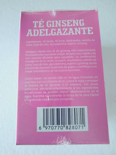 1 Te Ginseng Adelgazante Te Filtrante 20 Sobres