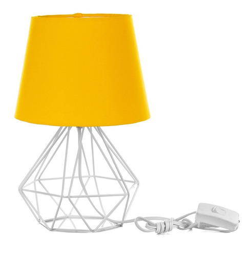 Abajur Diamante Dome Amarelo Com Aramado Branco