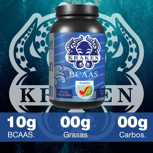 Aminoácidos Bcaas Polvo Kraken 1kg Sabores 100 Servicios Sandía