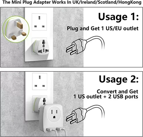 Adaptador de enchufe de viaje europeo para Europa y Reino Unido, de Estados  Unidos a Irlanda, Italia, Francia, España, Grecia, Alemania, Israel