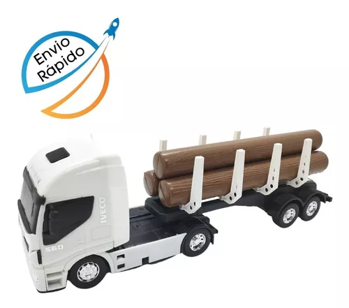 Caminhão Iveco De Brinquedo Carreta Toras De Madeira de Plastico