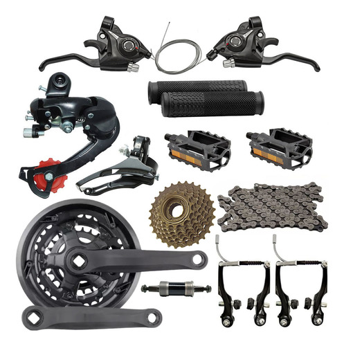 Kit 21 Vel Bike Gta Alavancas Cambios Catraca V-brake Pedal