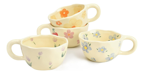 Koythin Tazas De Café De Cerámica De 4 Piezas, Taza De Flore