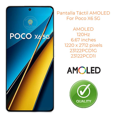 Pantalla Táctil Amoled Para Poco X6 5g 23122pcd1g 23122pcd1i
