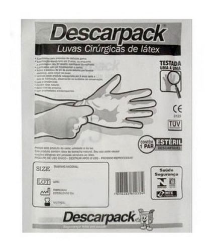 Imagem 2 de 3 de Luvas descartáveis estéreis antiderrapantes Descarpack Cirúrgica cor branco tamanho 7.5 de látex com pó x 100 unidades